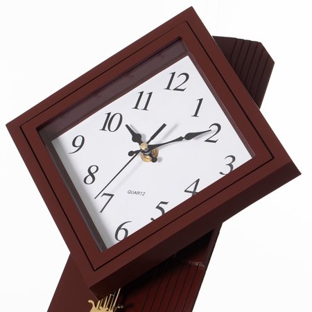 Clockswise Traditional Brown Square Wood- Looking Pendulum Plastic Wall Clock QI004508.BN